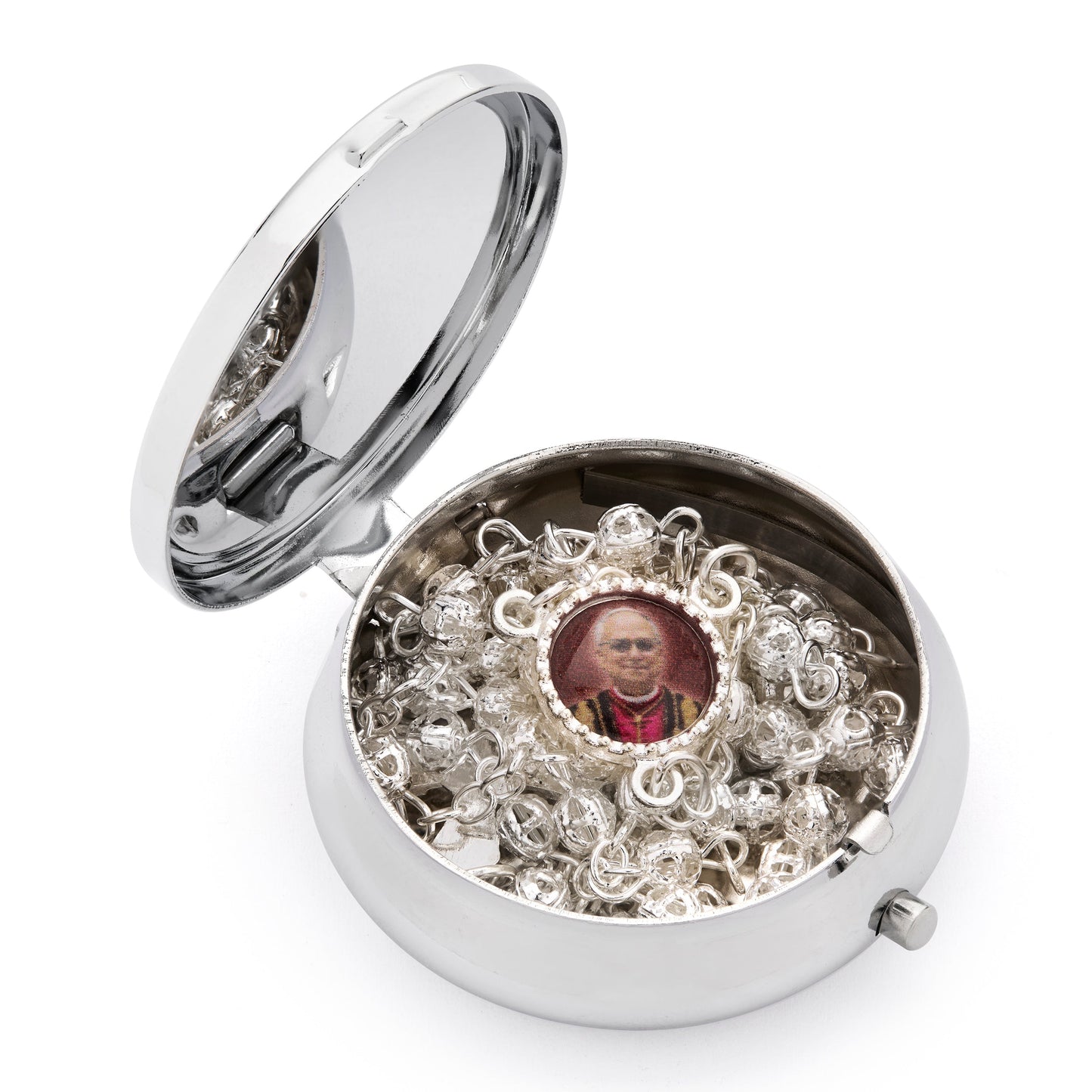 MONDO CATTOLICO ROMA Rosary Box 4 cm (1.57 in) / 4 mm (0.16 in) / 41 cm (16.14 in) Pope Leo XIV Metal Rosary Case with Metal Rosary