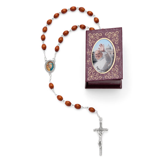 MONDO CATTOLICO ROMA Rosary Box 4x5.50 cm (1.57x2.17 in) / 7 mm (0.28 in) / 53 cm (20.90 in) Pope Leo XIV Red Rosary Case with Wood Rosary