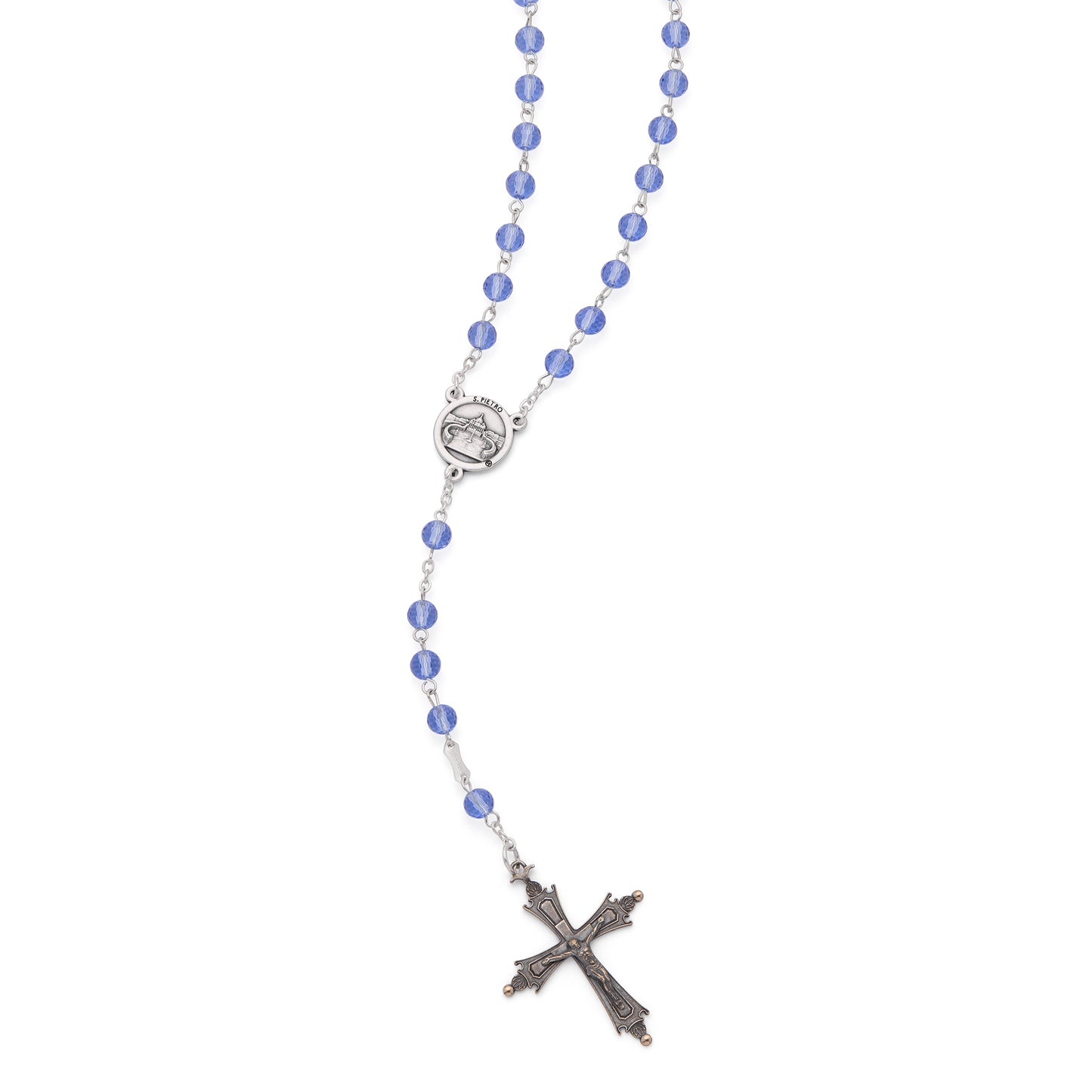 MONDO CATTOLICO ROMA Rosary 46 cm (18.11 in) / 64 cm (25.20 in) / 6 mm (0.24 in) Pope Leo XIV Rosary in Alpaca with Blue Crystal Beads