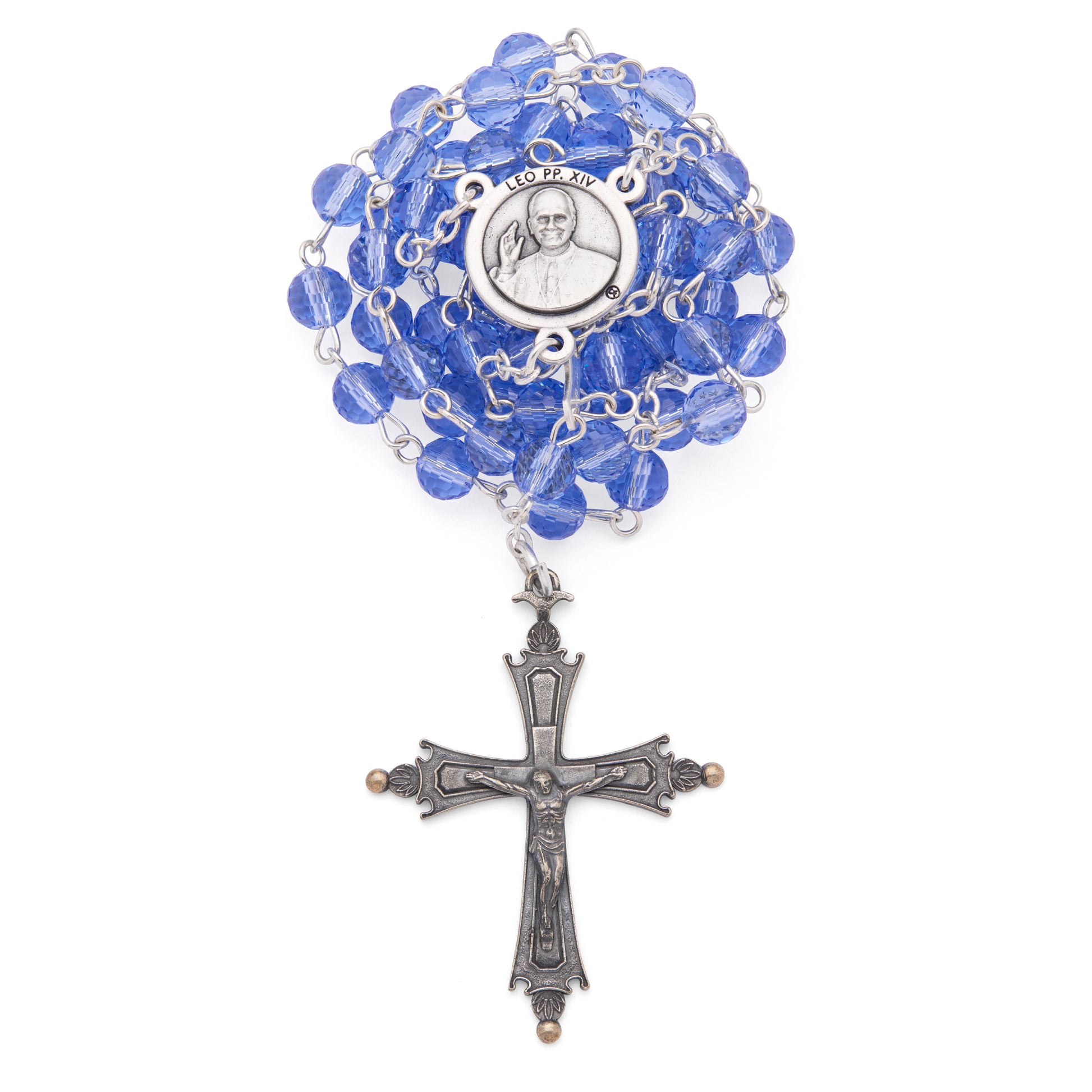 MONDO CATTOLICO ROMA Rosary 46 cm (18.11 in) / 64 cm (25.20 in) / 6 mm (0.24 in) Pope Leo XIV Rosary in Alpaca with Blue Crystal Beads
