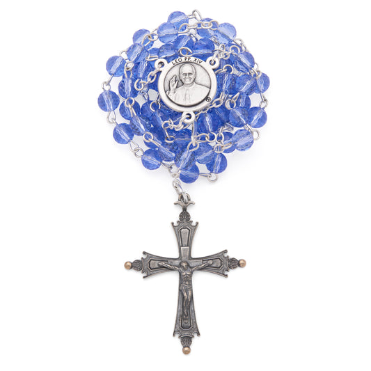 MONDO CATTOLICO ROMA Rosary 46 cm (18.11 in) / 64 cm (25.20 in) / 6 mm (0.24 in) Pope Leo XIV Rosary in Alpaca with Blue Crystal Beads