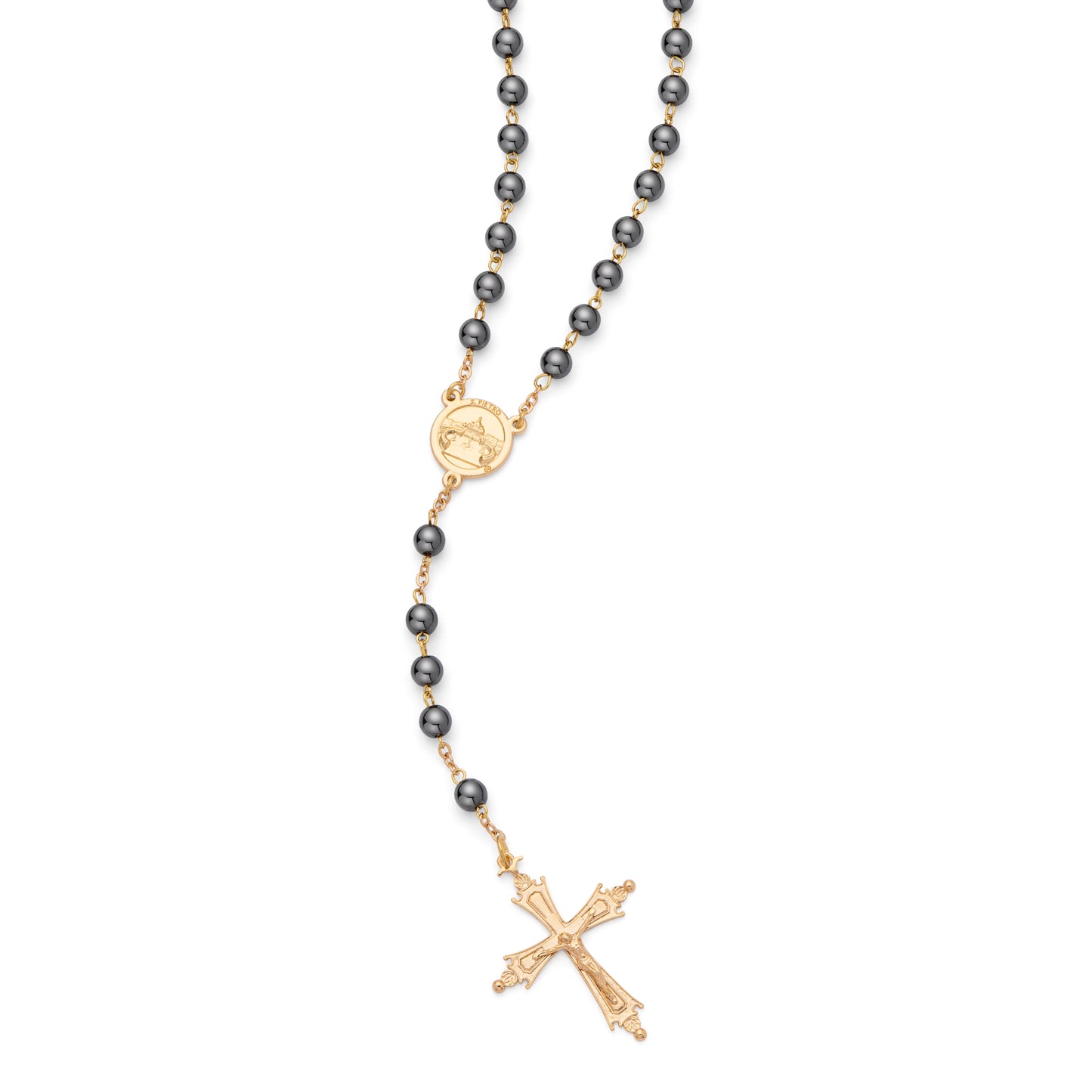 MONDO CATTOLICO ROMA Rosary 46 cm (18.11 in) / 64 cm (25.20 in) / 6 mm (0.24 in) Pope Leo XIV Rosary in Gold-Tone Alpaca with Hematite Beads