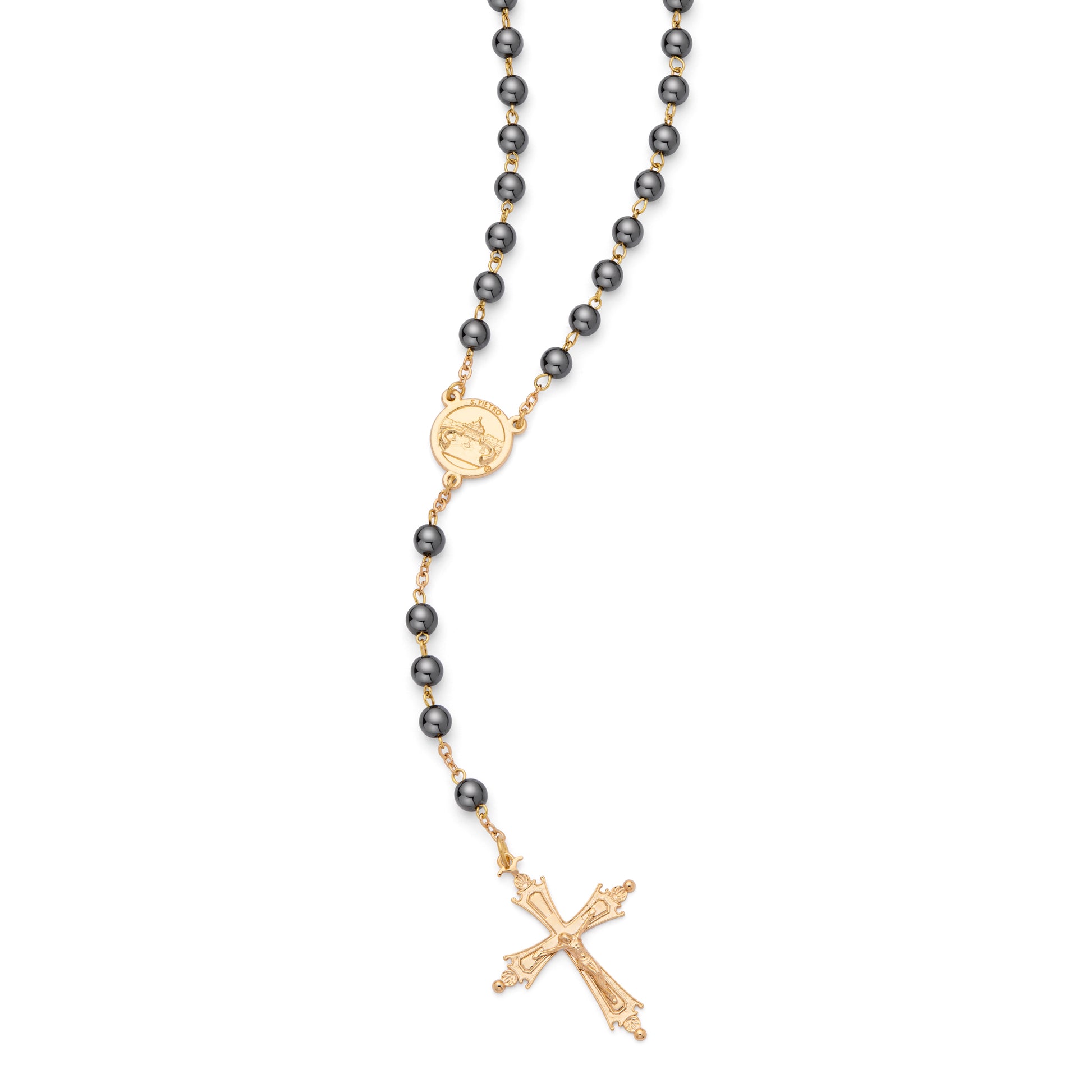 MONDO CATTOLICO ROMA Rosary 46 cm (18.11 in) / 64 cm (25.20 in) / 6 mm (0.24 in) Pope Leo XIV Rosary in Gold-Tone Alpaca with Hematite Beads