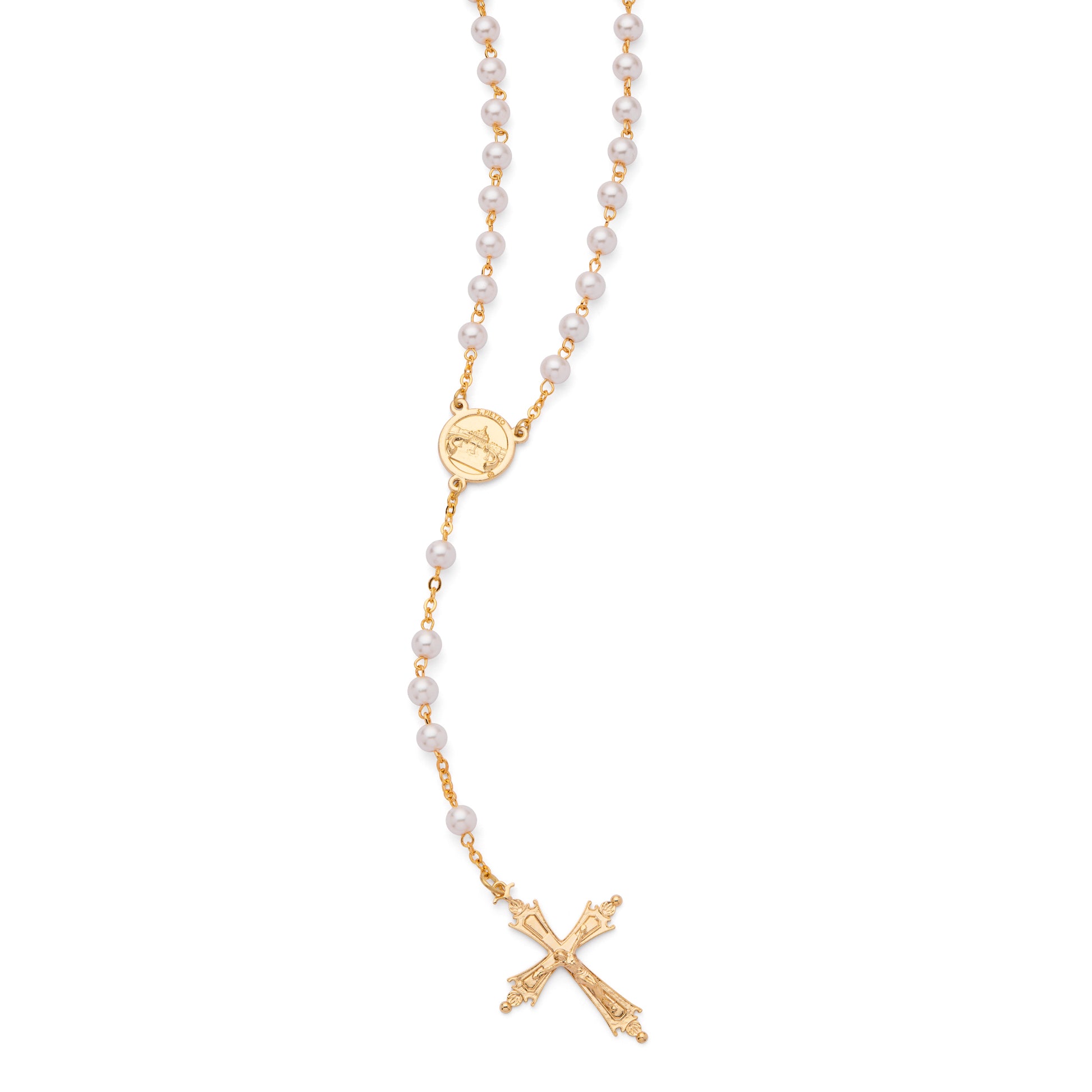 MONDO CATTOLICO ROMA Rosary 46 cm (18.11 in) / 64 cm (25.20 in) / 6 mm (0.24 in) Pope Leo XIV Rosary in Gold-Tone Alpaca with Synthetic Pearl Beads