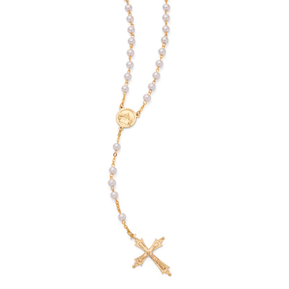 MONDO CATTOLICO ROMA Rosary 46 cm (18.11 in) / 64 cm (25.20 in) / 6 mm (0.24 in) Pope Leo XIV Rosary in Gold-Tone Alpaca with Synthetic Pearl Beads