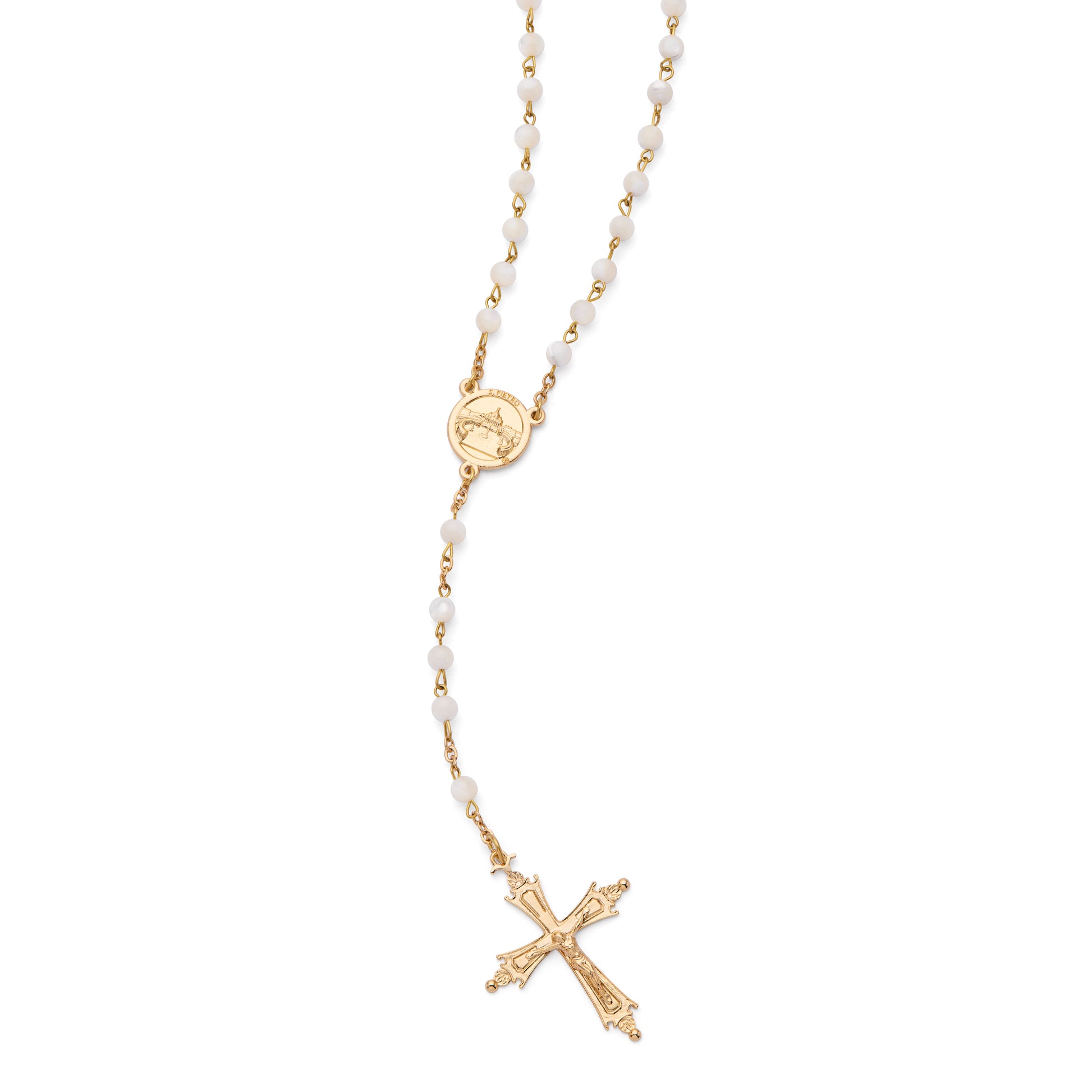 MONDO CATTOLICO ROMA Rosary 47 cm (18.50 in) / 65 cm (25.59 in) / 4 mm (0.16 in) Pope Leo XIV Rosary in Gold-Tone with Mother-of-Pearl Beads