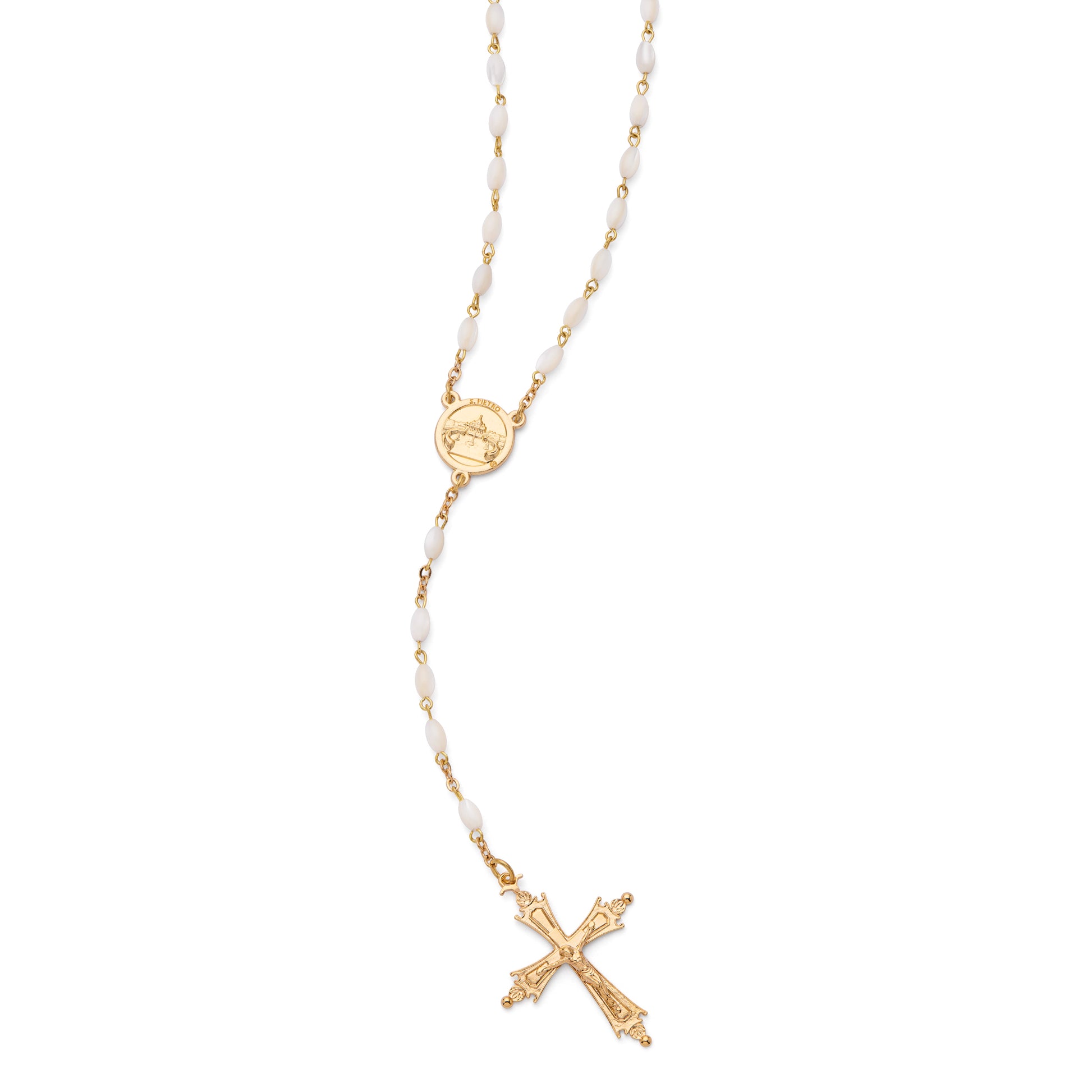 MONDO CATTOLICO ROMA Rosary 50 cm (19.69 in) / 68 cm (26.77 in) / 3 x 6 mm (0.12 x 0.24 in) Pope Leo XIV Rosary in Gold-Tone with Oval Mother-of-Pearl Beads