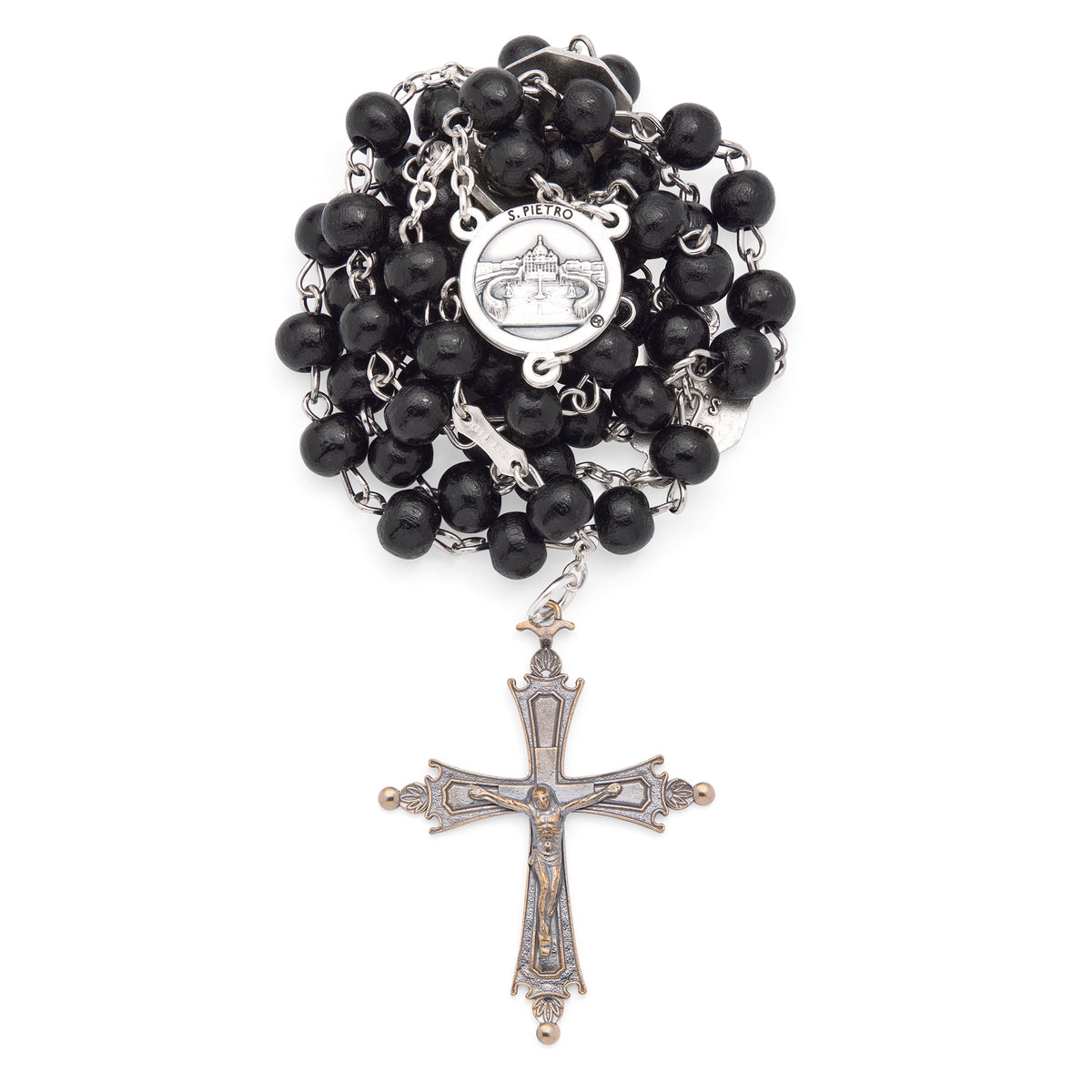 MONDO CATTOLICO ROMA Rosary 50 cm (19.69 in) / 70 cm (27.56 in) / 6 mm (0.24 in) Pope Leo XIV Rosary with Black Wooden Beads