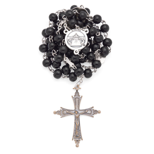 MONDO CATTOLICO ROMA Rosary 50 cm (19.69 in) / 70 cm (27.56 in) / 6 mm (0.24 in) Pope Leo XIV Rosary with Black Wooden Beads
