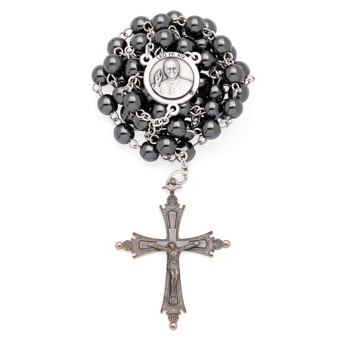 MONDO CATTOLICO ROMA Rosary 46 cm (18.11 in) / 64 cm (25.20 in) / 6 mm (0.24 in) Pope Leo XIV Rosary with Hematite Beads
