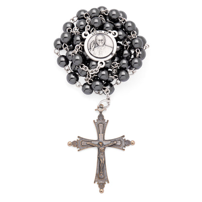 MONDO CATTOLICO ROMA Rosary 46 cm (18.11 in) / 64 cm (25.20 in) / 6 mm (0.24 in) Pope Leo XIV Rosary with Hematite Beads