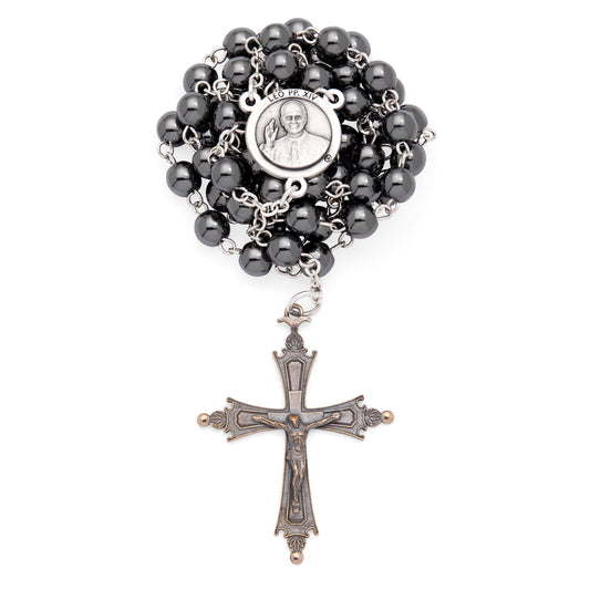 MONDO CATTOLICO ROMA Rosary 46 cm (18.11 in) / 64 cm (25.20 in) / 6 mm (0.24 in) Pope Leo XIV Rosary with Hematite Beads