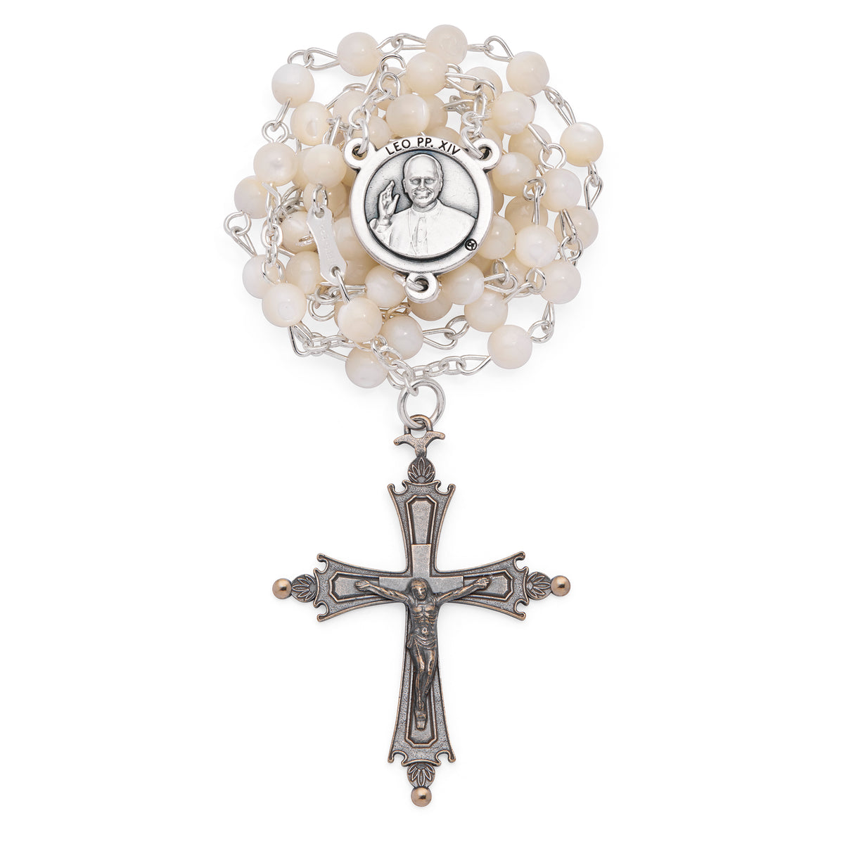 MONDO CATTOLICO ROMA Rosary 47 cm (18.50 in) / 65 cm (25.59 in) / 4 mm (0.16 in) Pope Leo XIV Rosary with Mother-of-Pearl Beads