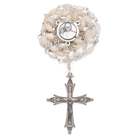 MONDO CATTOLICO ROMA Rosary 50 cm (19.69 in) / 68 cm (26.77 in) / 3 x 6 mm (0.12 x 0.24 in) Pope Leo XIV Rosary with Oval Mother-of-Pearl Beads