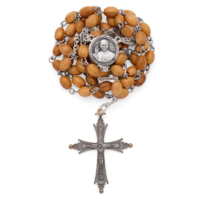 MONDO CATTOLICO ROMA Rosary 55 cm (21.65 in) / 78 cm (30.71 in) / 5 x 7 mm (0.20 x 0.28 in) Pope Leo XIV Rosary with Oval Olive Wood Beads