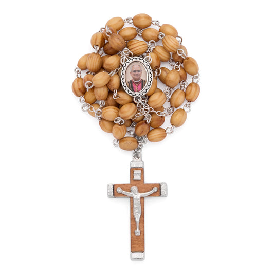 MONDO CATTOLICO ROMA Rosary 76 cm (29.92 in) / 56 cm (22.05 in) / 6 x 8 mm (0.24 x 0.31 in) Pope Leo XIV Rosary with Oval Wooden Beads and Metal Corpus Crucifix