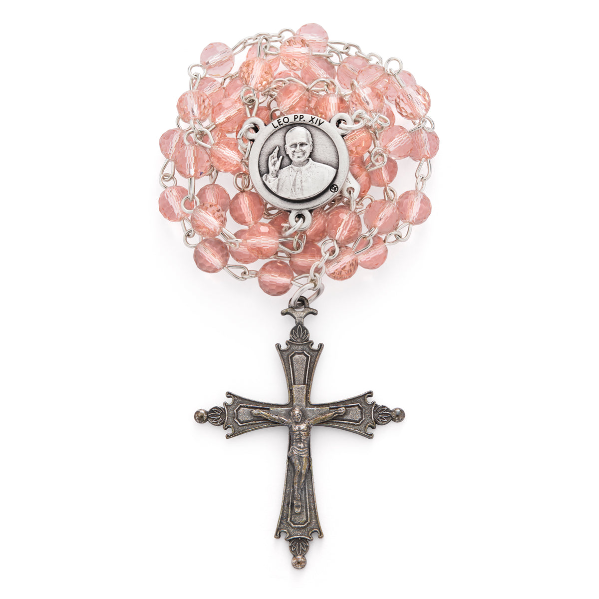 Pope Leo XIV Rosary with Pink Crystal Beads