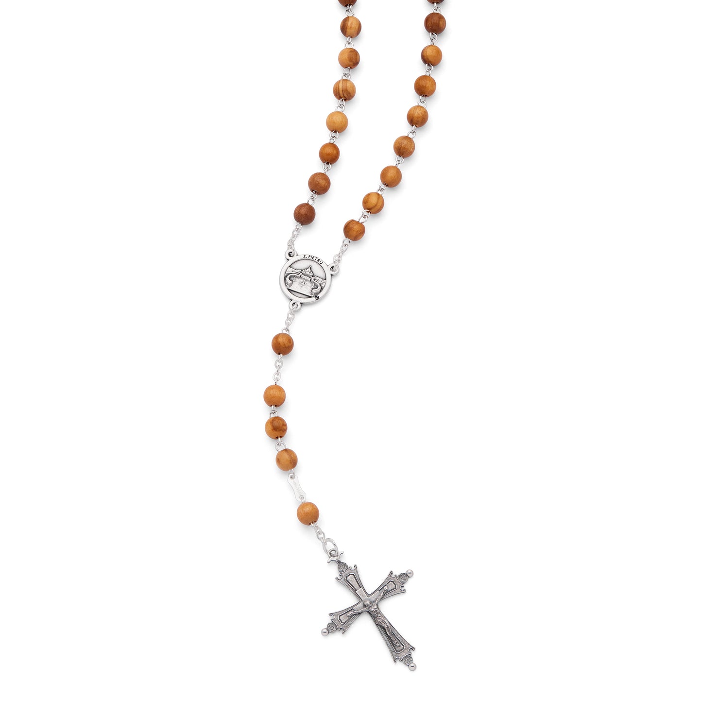 MONDO CATTOLICO ROMA Rosary 50 cm (19.69 in) / 70 cm (27.56 in) / 6 mm (0.24 in) Pope Leo XIV Rosary with Round Olive Wood Beads