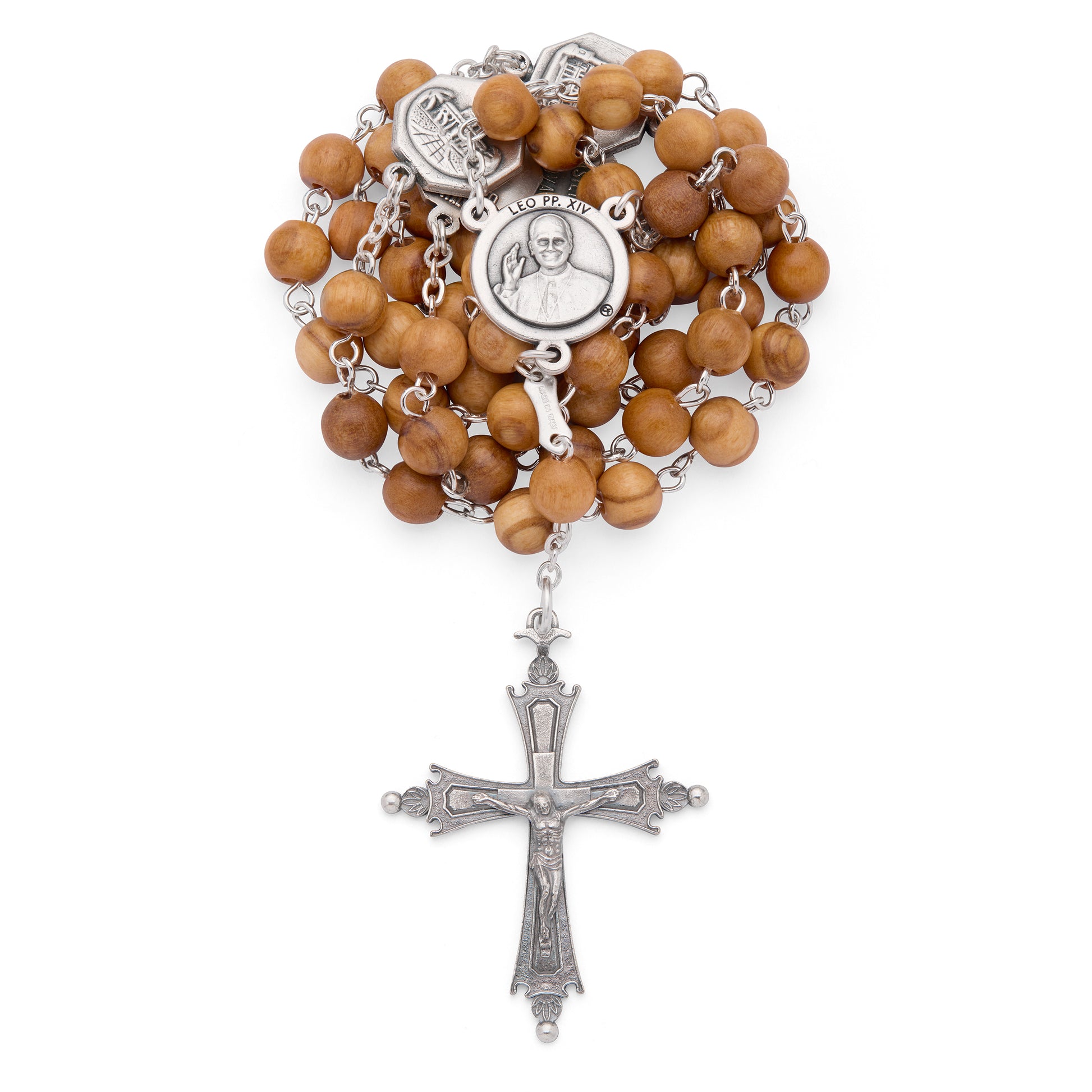 MONDO CATTOLICO ROMA Rosary 50 cm (19.69 in) / 70 cm (27.56 in) / 6 mm (0.24 in) Pope Leo XIV Rosary with Round Olive Wood Beads