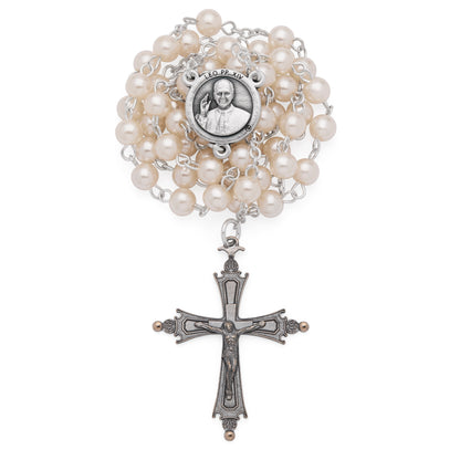 MONDO CATTOLICO ROMA Rosary 46 cm (18.11 in) / 64 cm (25.20 in) / 6 mm (0.24 in) Pope Leo XIV Rosary with Synthetic Pearl Beads