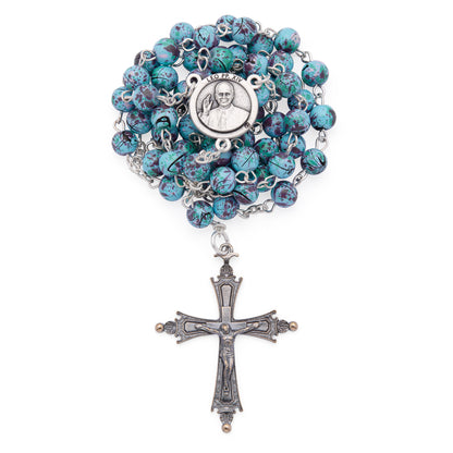 MONDO CATTOLICO ROMA Rosary 46 cm (18.11 in) / 64 cm (25.20 in) / 6 mm (0.24 in) Pope Leo XIV Rosary with Turquoise Beads Speckled in Purple and Green