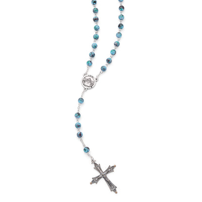 MONDO CATTOLICO ROMA Rosary 46 cm (18.11 in) / 64 cm (25.20 in) / 6 mm (0.24 in) Pope Leo XIV Rosary with Turquoise Beads Speckled in Purple and Green