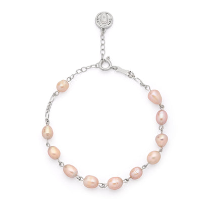 Mondo Cattolico Bracelet 17 - 21 cm (6.69 - 8.27 in) / 6 mm (0.24 in) Pope Leo XIV Sterling Silver Bracelet with Pink Freshwater Pearl Beads
