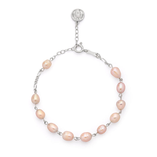 Mondo Cattolico Bracelet 17 - 21 cm (6.69 - 8.27 in) / 6 mm (0.24 in) Pope Leo XIV Sterling Silver Bracelet with Pink Freshwater Pearl Beads