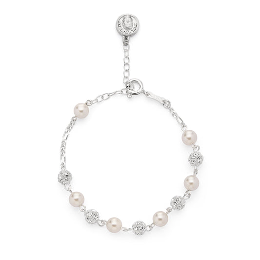 Mondo Cattolico Bracelet 17 - 21 cm (6.69 - 8.27 in) / 6 mm (0.24 in) Pope Leo XIV Sterling Silver Bracelet with White Freshwater Pearl and Glitter Beads