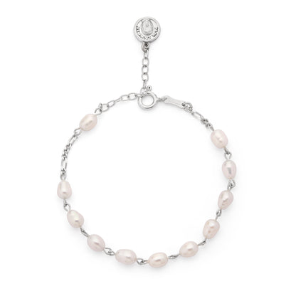 Mondo Cattolico Bracelet 17 - 21 cm (6.69 - 8.27 in) / 6 mm (0.24 in) Pope Leo XIV Sterling Silver Bracelet with White Freshwater Pearl Beads
