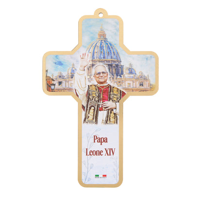 Mondo Cattolico Magnet 12.50 cm (4.92 in) Pope Leo XIV Wooden Cross