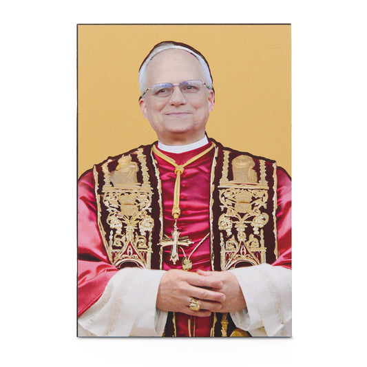 Mondo Cattolico Panel 6.50 x 9.50 cm (in) Pope Leo XIV Wooden Panel with Golden Background