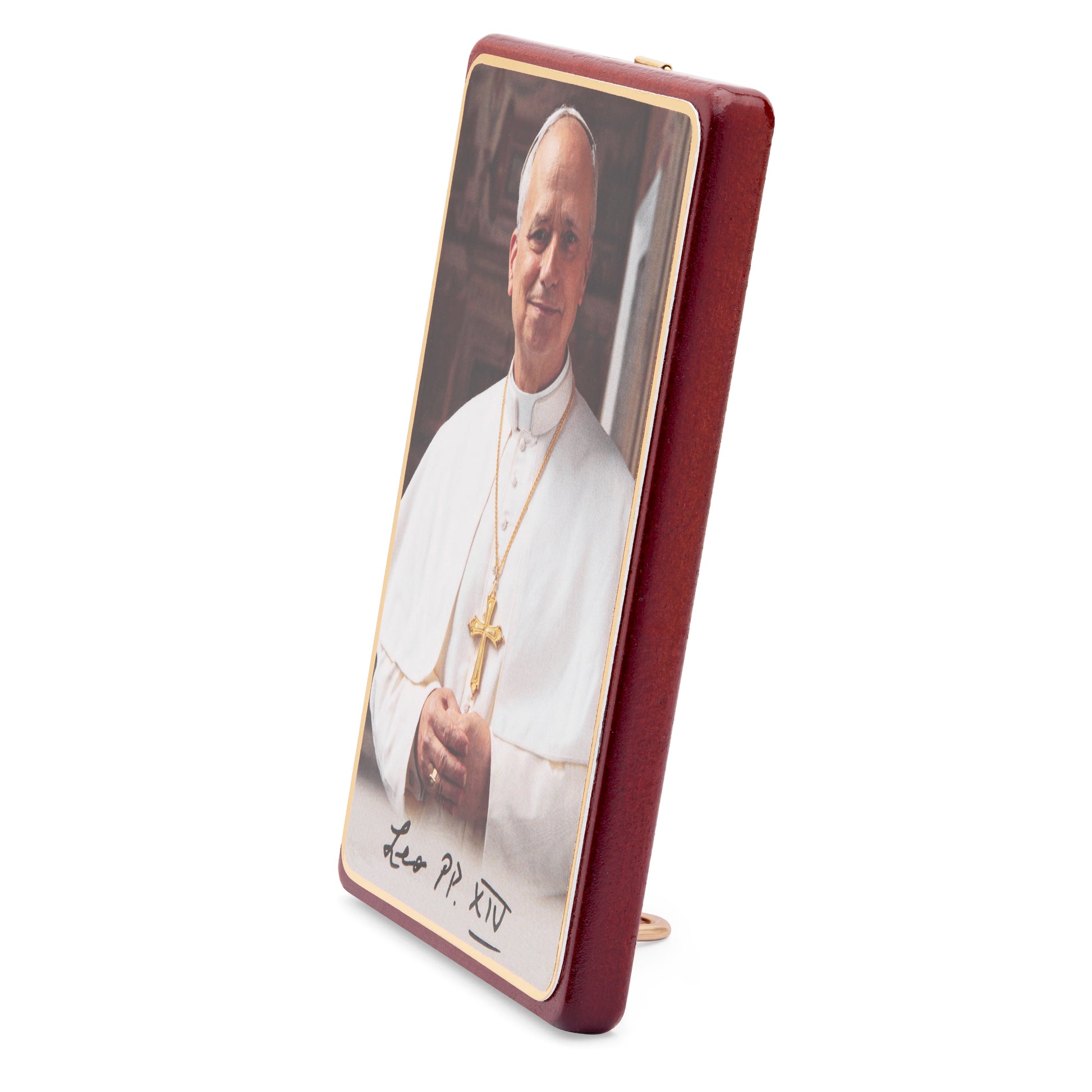 MONDO CATTOLICO ROMA Panel 7.50 x 11.50 cm (2.95 x 4.53 in) Pope Leo XIV Wooden Panel with Red Border