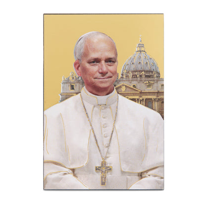 Mondo Cattolico Panel 6.50 x 9.50 cm (2.56 x 3.74 in) Pope Leo XIV Wooden Panel with St. Peter's Basilica