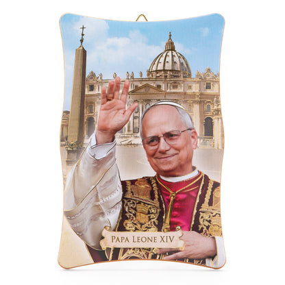 Mondo Cattolico Panel 7 x 10 cm (2.76 x 3.94 in) Pope Leo XIV Wooden Panel with St. Peter's Square