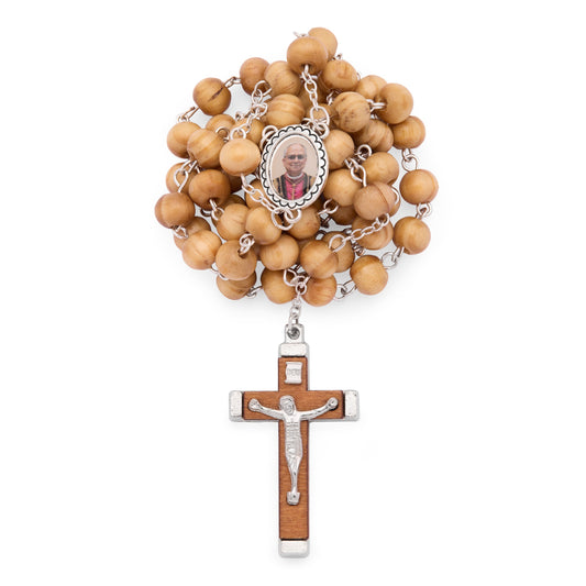 MONDO CATTOLICO ROMA Rosary 76 cm (29.92 in) / 56 cm (22.05 in) / 8 mm (0.31 in) Pope Leo XIV Wooden Rosary Beads with Metal Corpus Crucifix