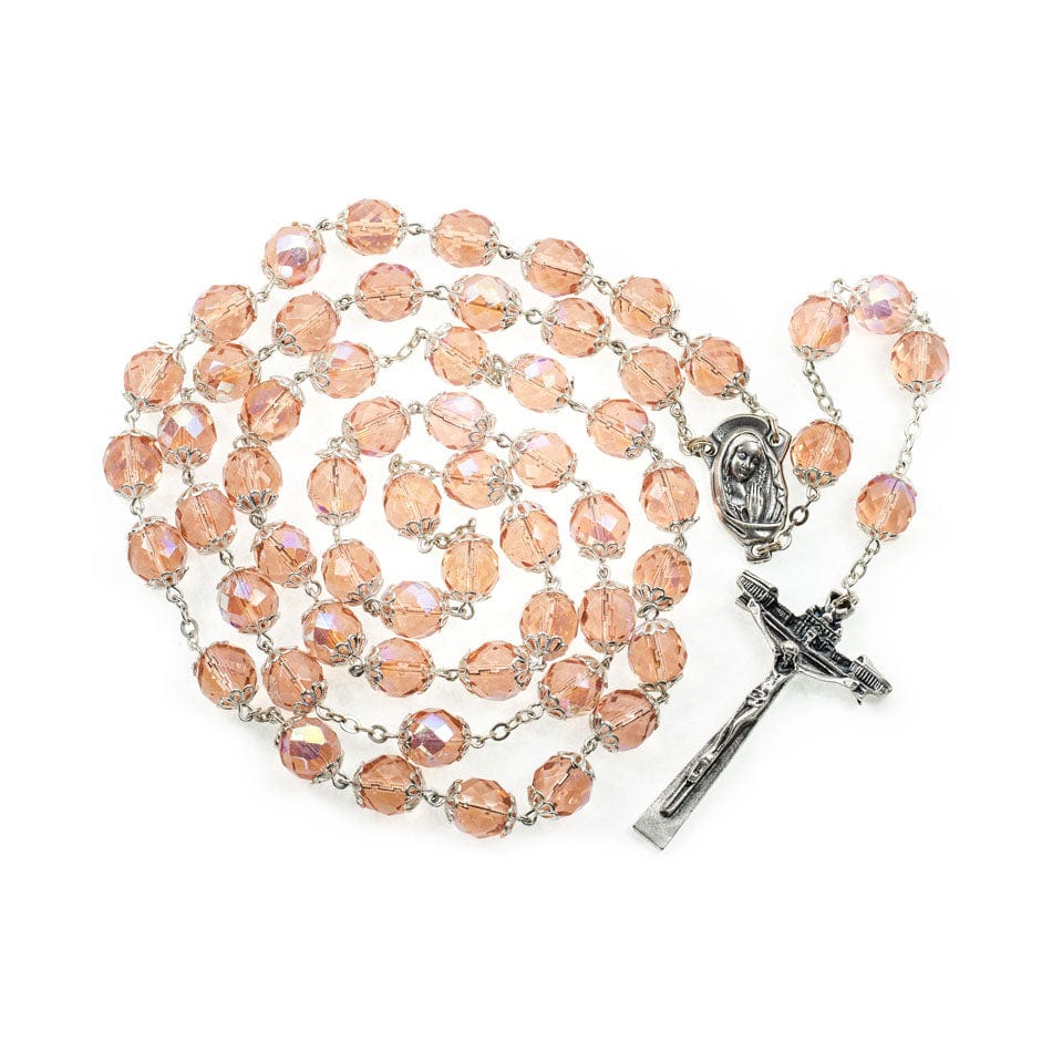 MONDO CATTOLICO Prayer Beads 67 cm (26.37 in) / 10 mm (0.39 in) Praying Virgin Mary Faceted Crystal Rosary