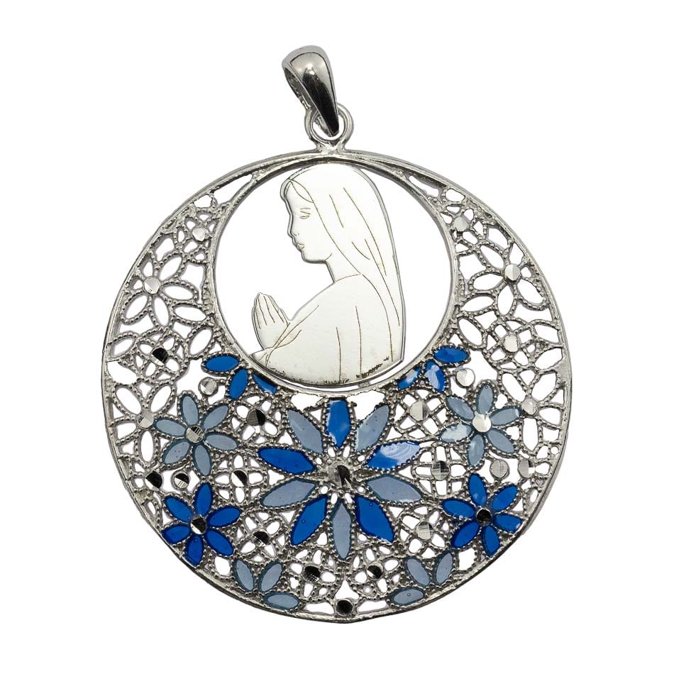 MONDO CATTOLICO Praying Virgin Mary Sterling Silver Charm in Filigree