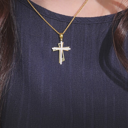 Cruz Colgante De Plata Con Doble Cruz De Plata Dorada