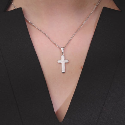 Croce Pendente in Argento 925 Con Interno Satinato e Angoli Stondati