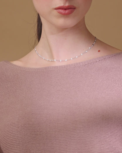 Sterling Silver Curb Chain Necklace with Faceted Disc Inserts