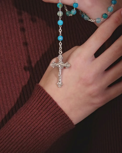 Chapelet avec agate bleue à facettes