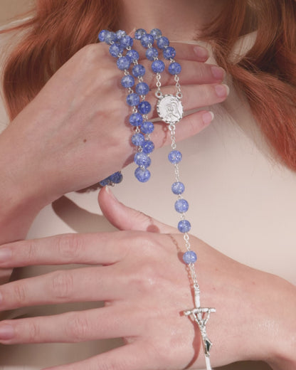 Blue Glitter Rosary Beads