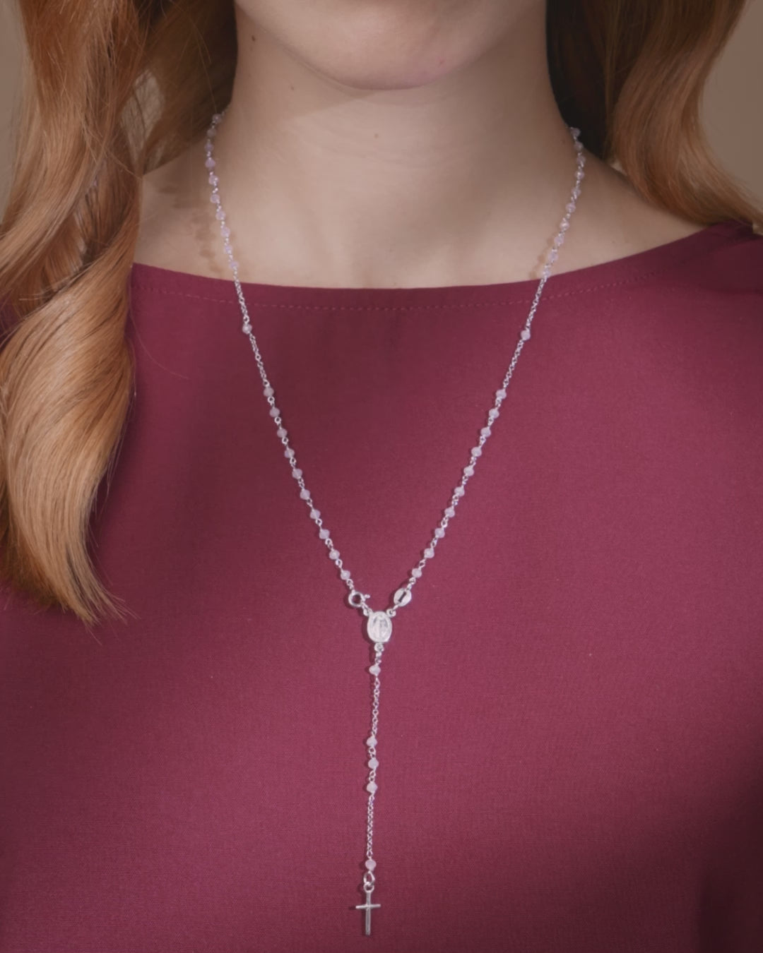 Sterling Silver Rosary with Light Pink Beads | MONDO CATTOLICO