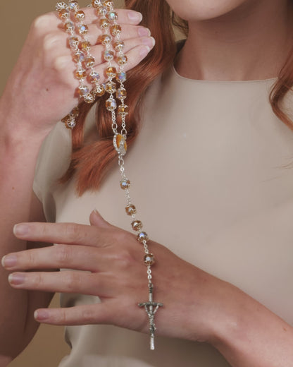 Totus Tuus Virgin Mary Topaz Color Crystal Rosary