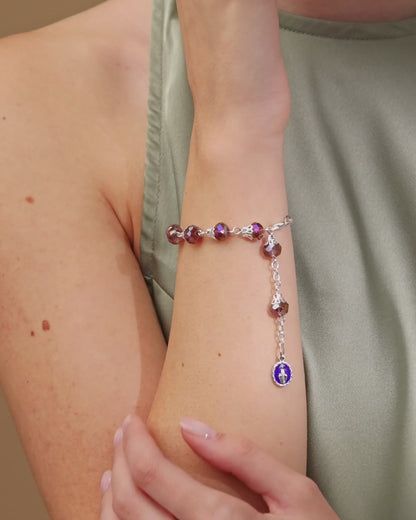 Pulsera Rosario Con Cuentas De Cristal Violeta En Forma De Globo