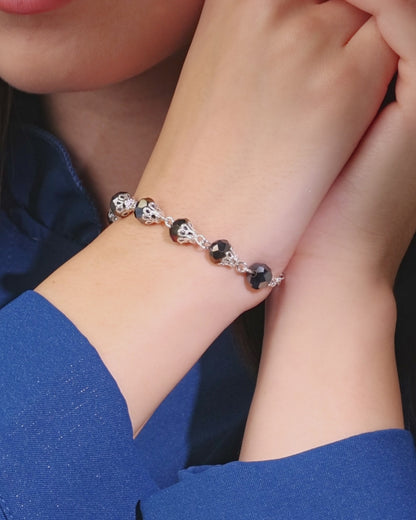 Pulsera Rosario Con Cuentas De Cristal Negro En Forma De Globo
