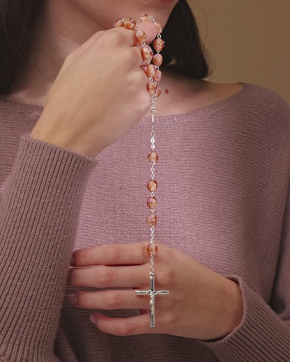 Sterling Silver Rosary with Yellow Crystal Beads and Rosettes with the Miraculous Medal