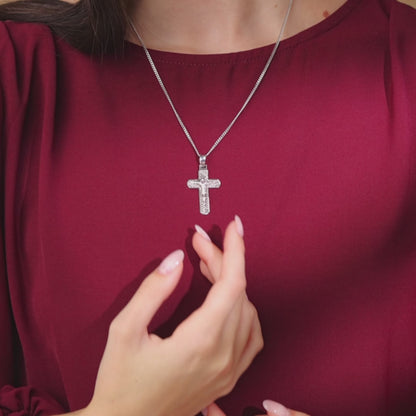 Sterling Silver Crucifix Pendant with Detailed Angled Lines