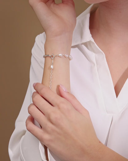 Pulsera Del Papa León XIV De Plata Con Cuentas De Perla De Río Blancas